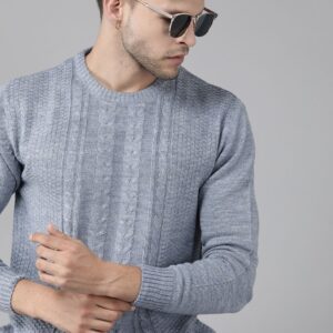 Men Blue Self Design Pullover