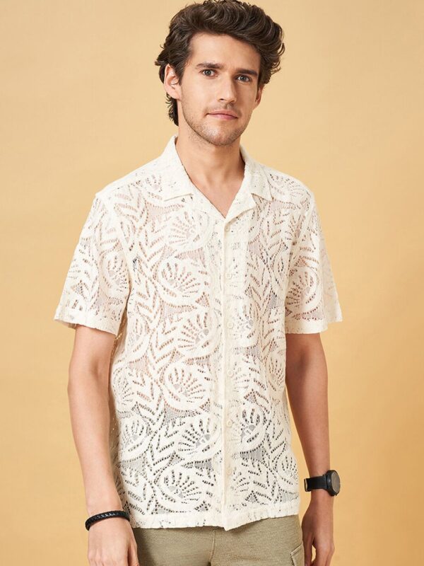Slim Fit Printed Spread Collar Short Casual Shirt - Image 2