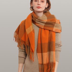 Women Orange & Brown Checked Scarf