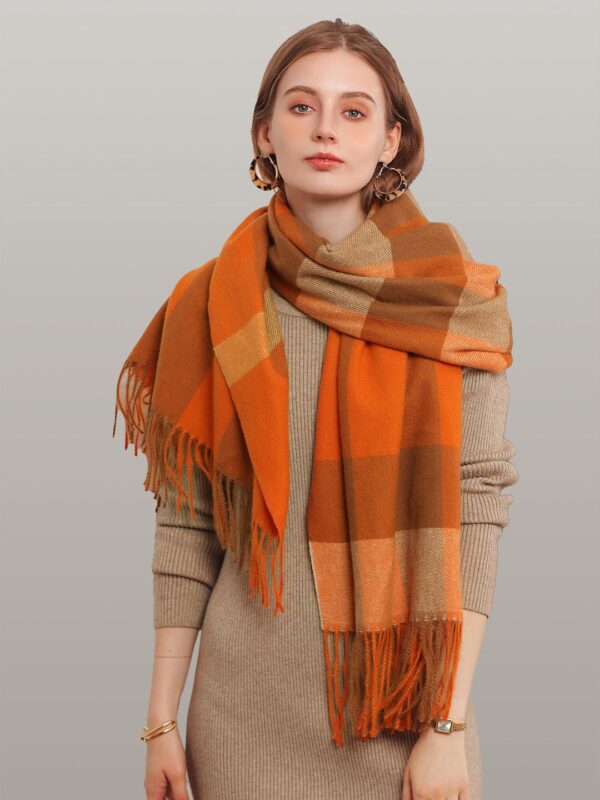 Women Orange & Brown Checked Scarf