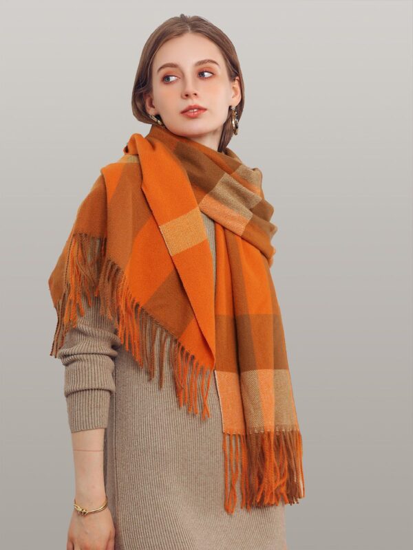 Women Orange & Brown Checked Scarf - Image 2