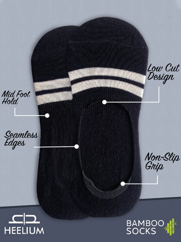 Men Solid-Striped Pack of 4 Odour Free Breathable Low Cut Bamboo No Show Socks - Image 2