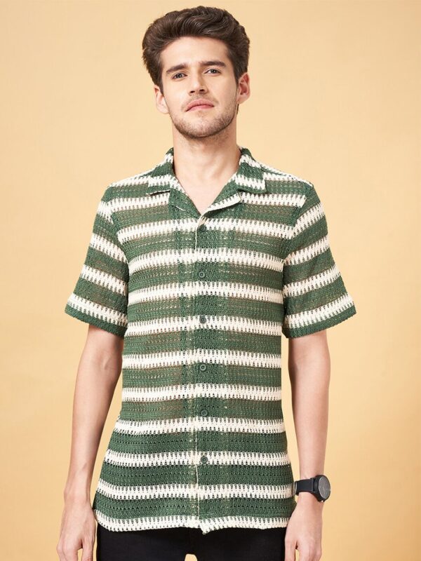 Striped Cotton Casual Crochet Shirt - Image 3