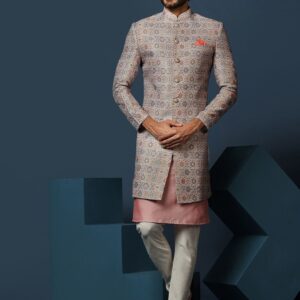 Men Self-Design Cotton Indowestern Sherwani Set