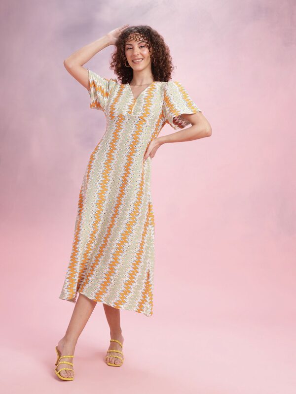Crochet Flared Sleeve A-Line Midi Dress - Image 2