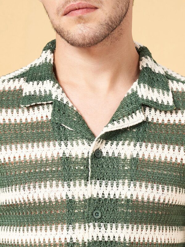 Striped Cotton Casual Crochet Shirt - Image 2
