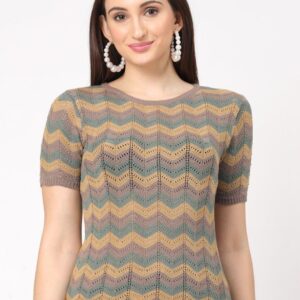 Women Geometric Print Cotton Crochet Top