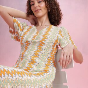 Crochet Flared Sleeve A-Line Midi Dress