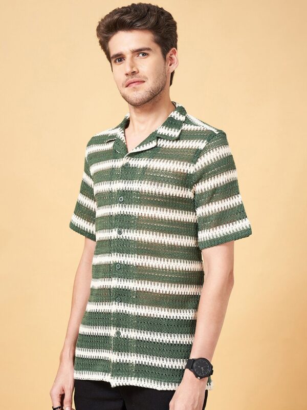 Striped Cotton Casual Crochet Shirt