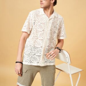 Slim Fit Printed Spread Collar Short Casual Shirt