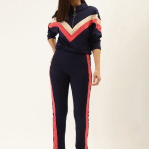 Women Mock Neck Stripes Tracksuit
