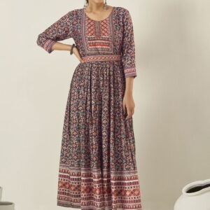 Printed Anarkali Ethnic Dress With Belt