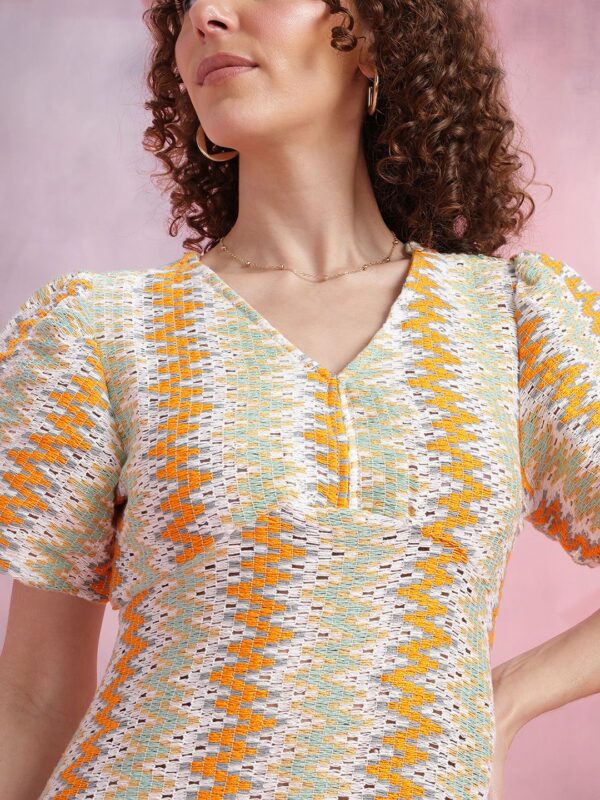 Crochet Flared Sleeve A-Line Midi Dress - Image 3