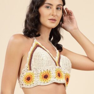Halter Neck Cotton Crochet Bralette Crop Top