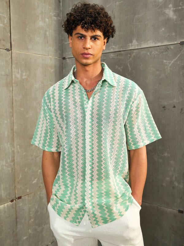 Men Relaxed Chevron Opaque Casual Shirt - Image 2