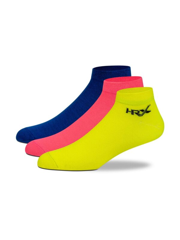 Women Pack Of 3 Navy Blue & Yellow Cotton Ankle Length Sports Socks | One size